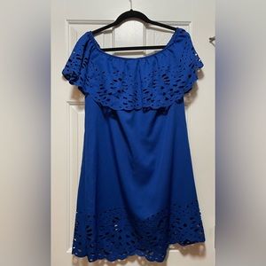 Blue off shoulder mini dress